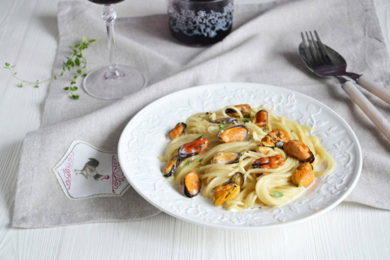 Паста с мидиями в сливочном соусе